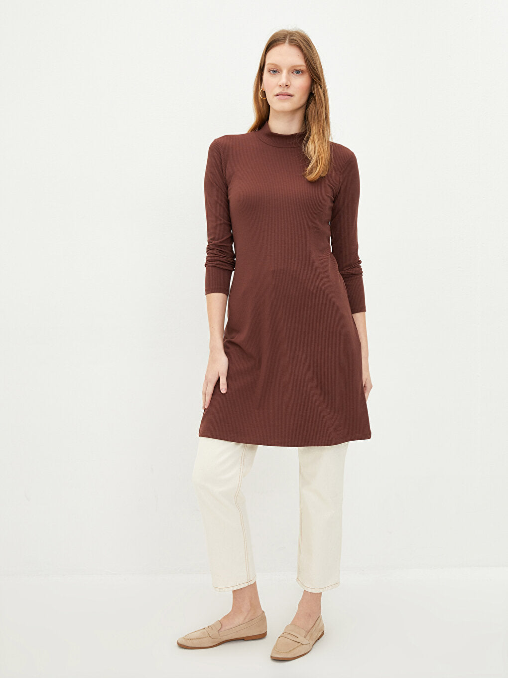 Half Turtleneck Plain Long Sleeve Women's Tunic