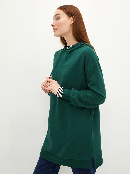 Hooded Plain Long Sleeve Oversize Women's Sweatshirt Tunic