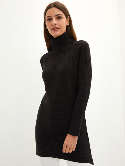 Turtleneck Striped Long Sleeve Women's Knitwear Tunic