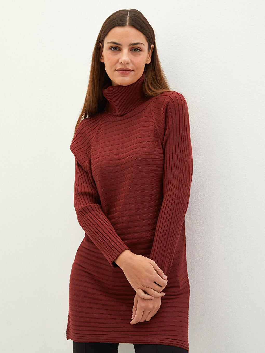 Turtleneck Striped Long Sleeve Women's Knitwear Tunic