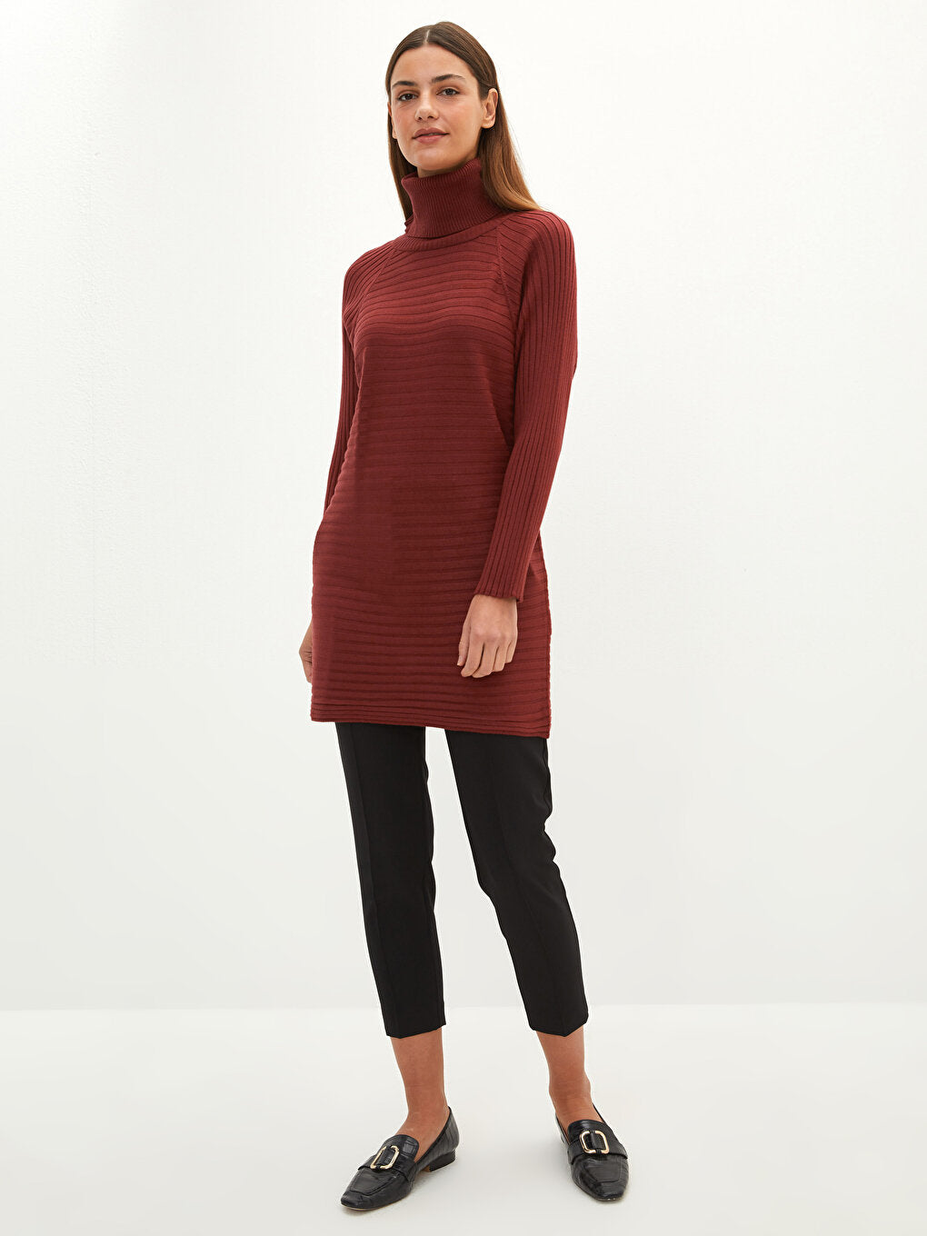 Turtleneck Striped Long Sleeve Women's Knitwear Tunic