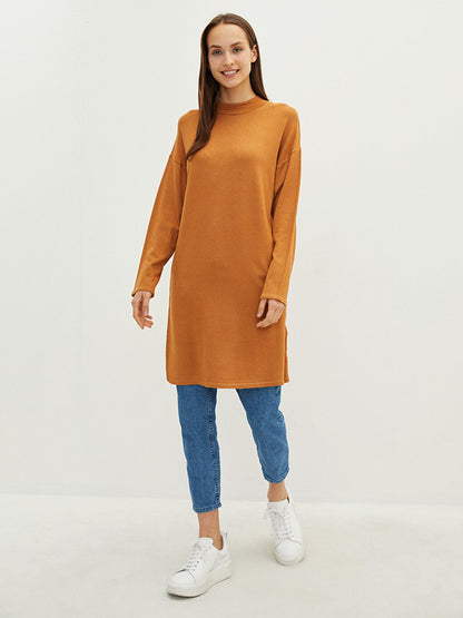 Half Turtleneck Plain Long Sleeve Women's Knitwear Tunic