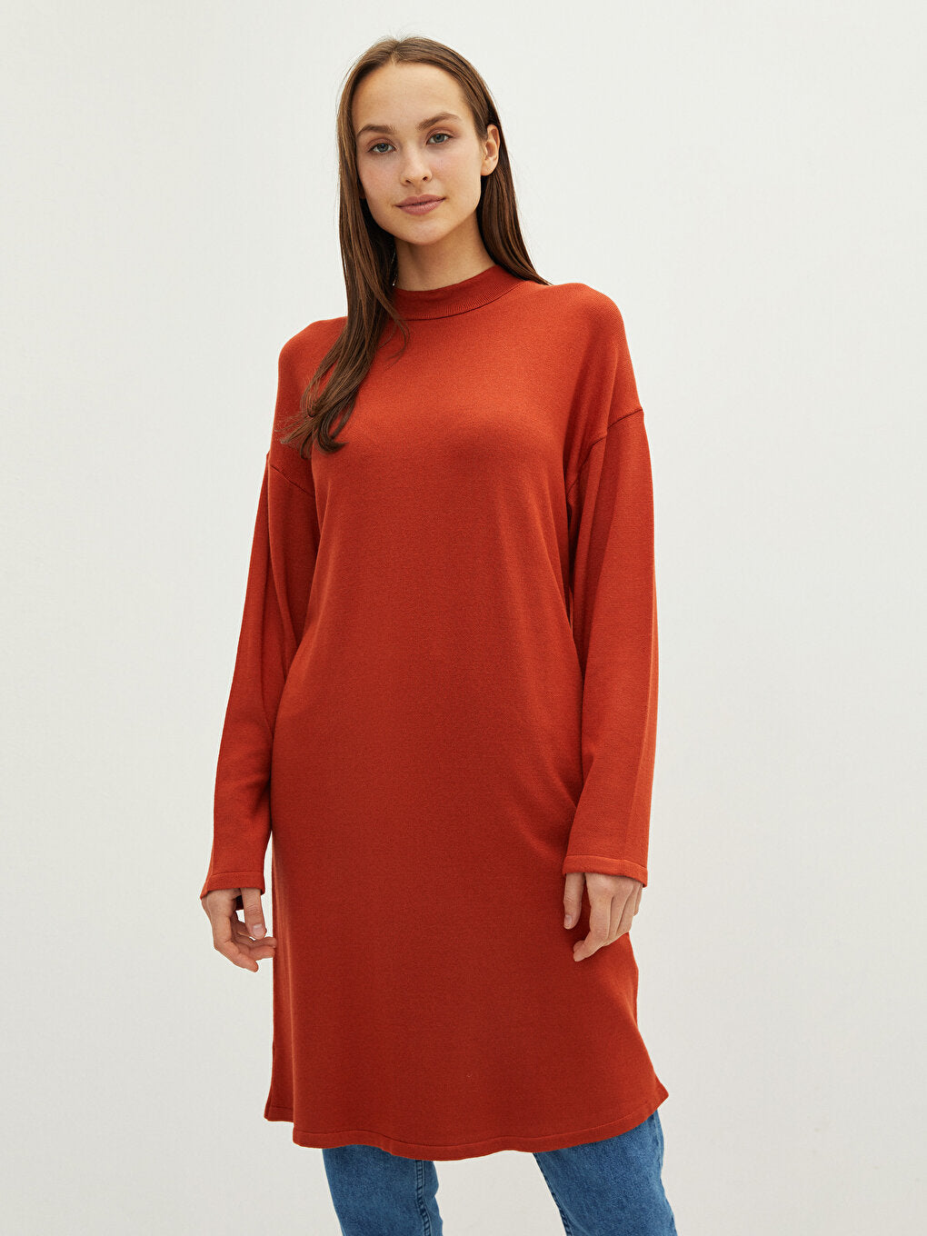 Half Turtleneck Plain Long Sleeve Women's Knitwear Tunic