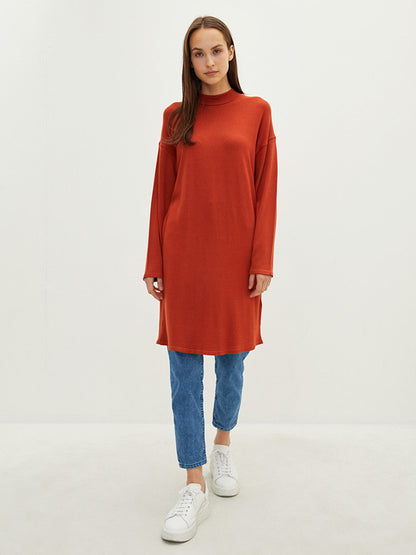 Half Turtleneck Plain Long Sleeve Women's Knitwear Tunic