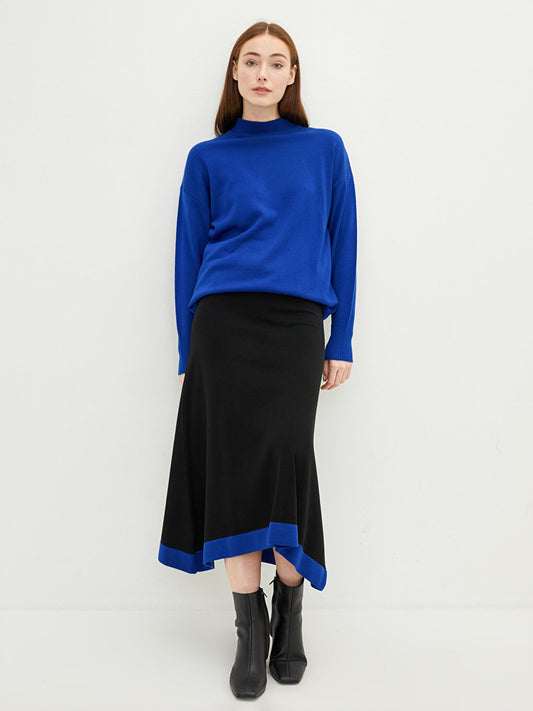 Women's Knitted Skirt with Elastic Waist and Ribbon Detail