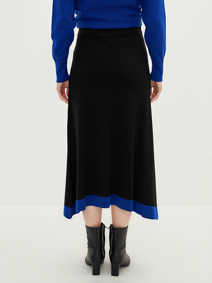 Women's Knitted Skirt with Elastic Waist and Ribbon Detail