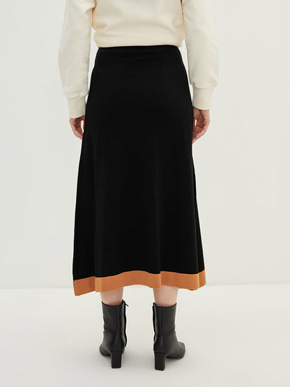 Women's Knitted Skirt with Elastic Waist and Ribbon Detail