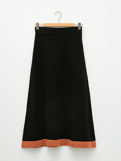 Women's Knitted Skirt with Elastic Waist and Ribbon Detail