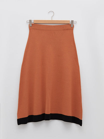 Women's Knitted Skirt with Elastic Waist and Ribbon Detail