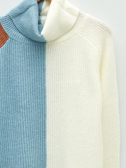 Turtleneck Color Blocked Long Sleeve Women's Knitwear Tunic