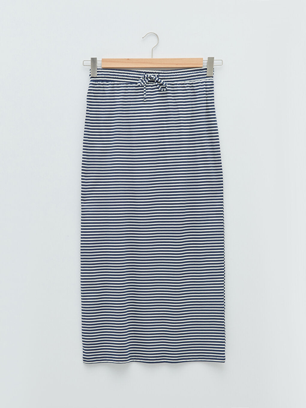 Women's Cotton Skirt with Elastic Waist and Striped Tie Detail