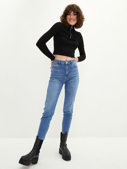 High Waist Slim Fit Women's Jean Trousers