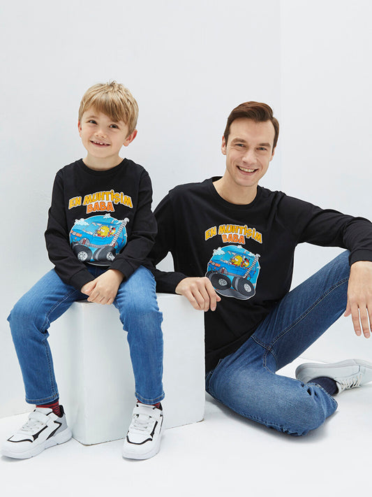 Crew Neck Kral Şakir Printed Long Sleeve Boy's Sweatshirt