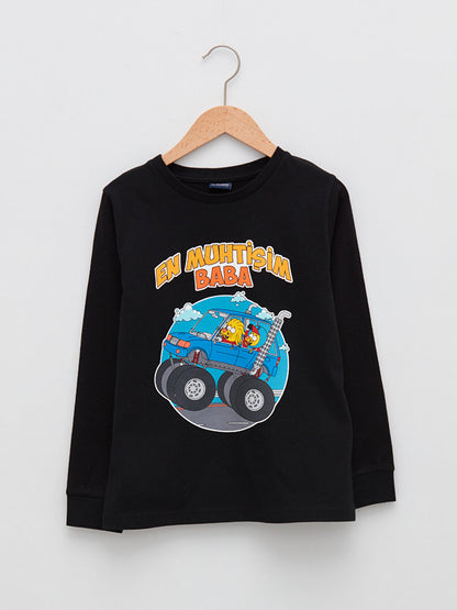 Crew Neck Kral Şakir Printed Long Sleeve Boy's Sweatshirt