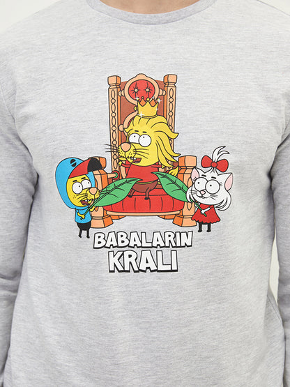 Crew Neck Long Sleeve Kral Şakir Printed Men's Sweatshirt