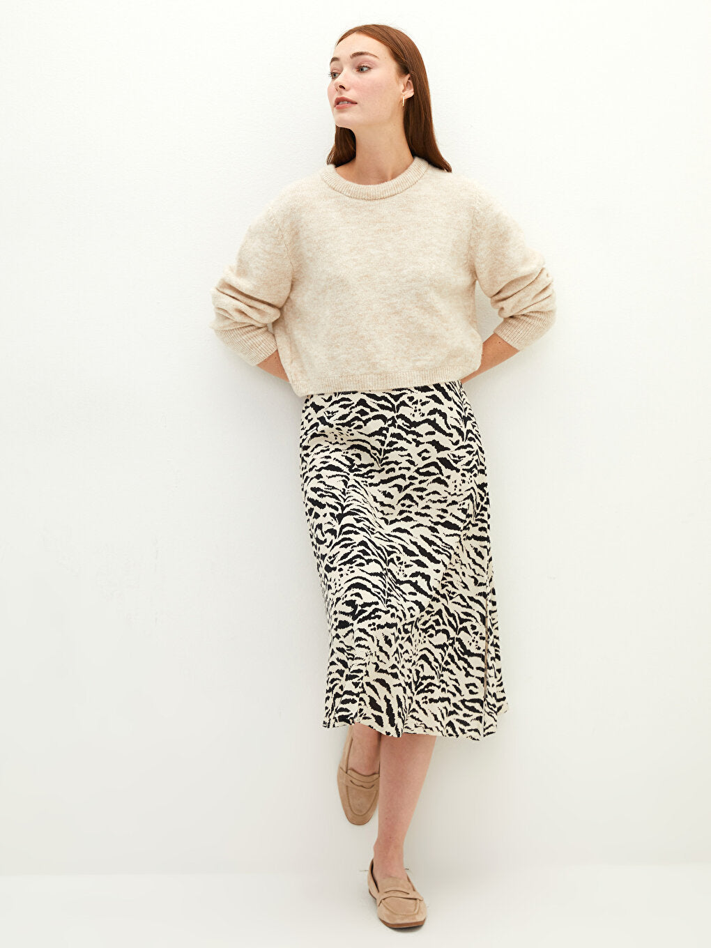 Patterned Viscose Women's Skirt with Elastic Waist