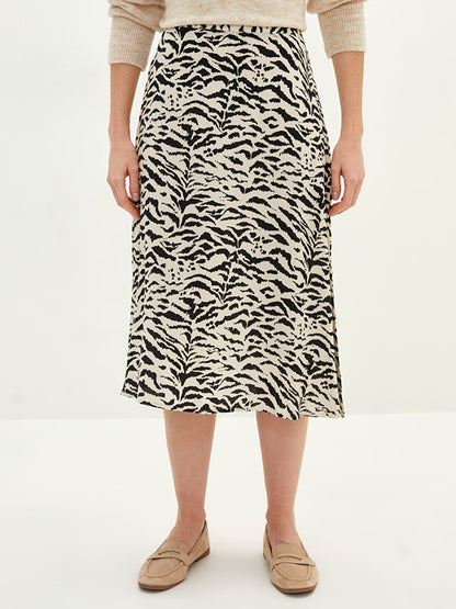 Patterned Viscose Women's Skirt with Elastic Waist