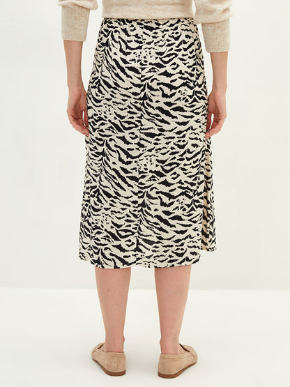 Patterned Viscose Women's Skirt with Elastic Waist