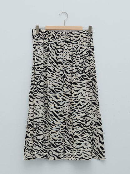 Patterned Viscose Women's Skirt with Elastic Waist