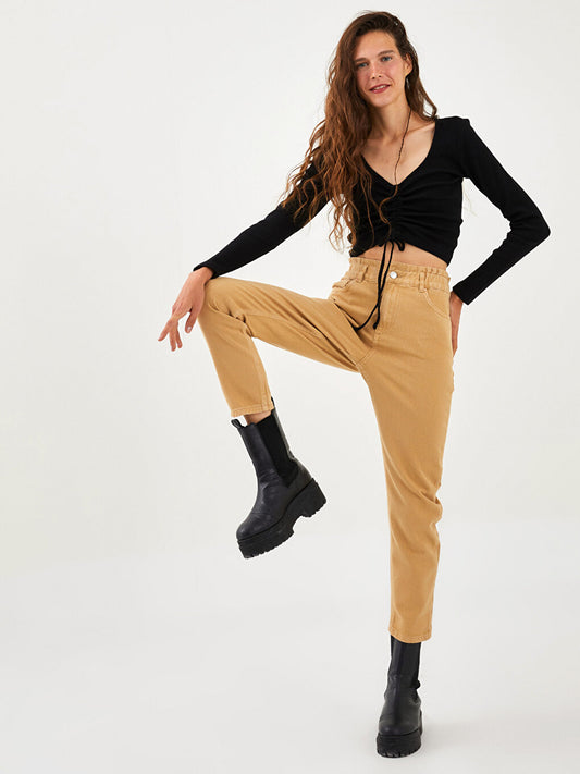 Comfortable Fit Women's Jean Trousers with Pocket Detail