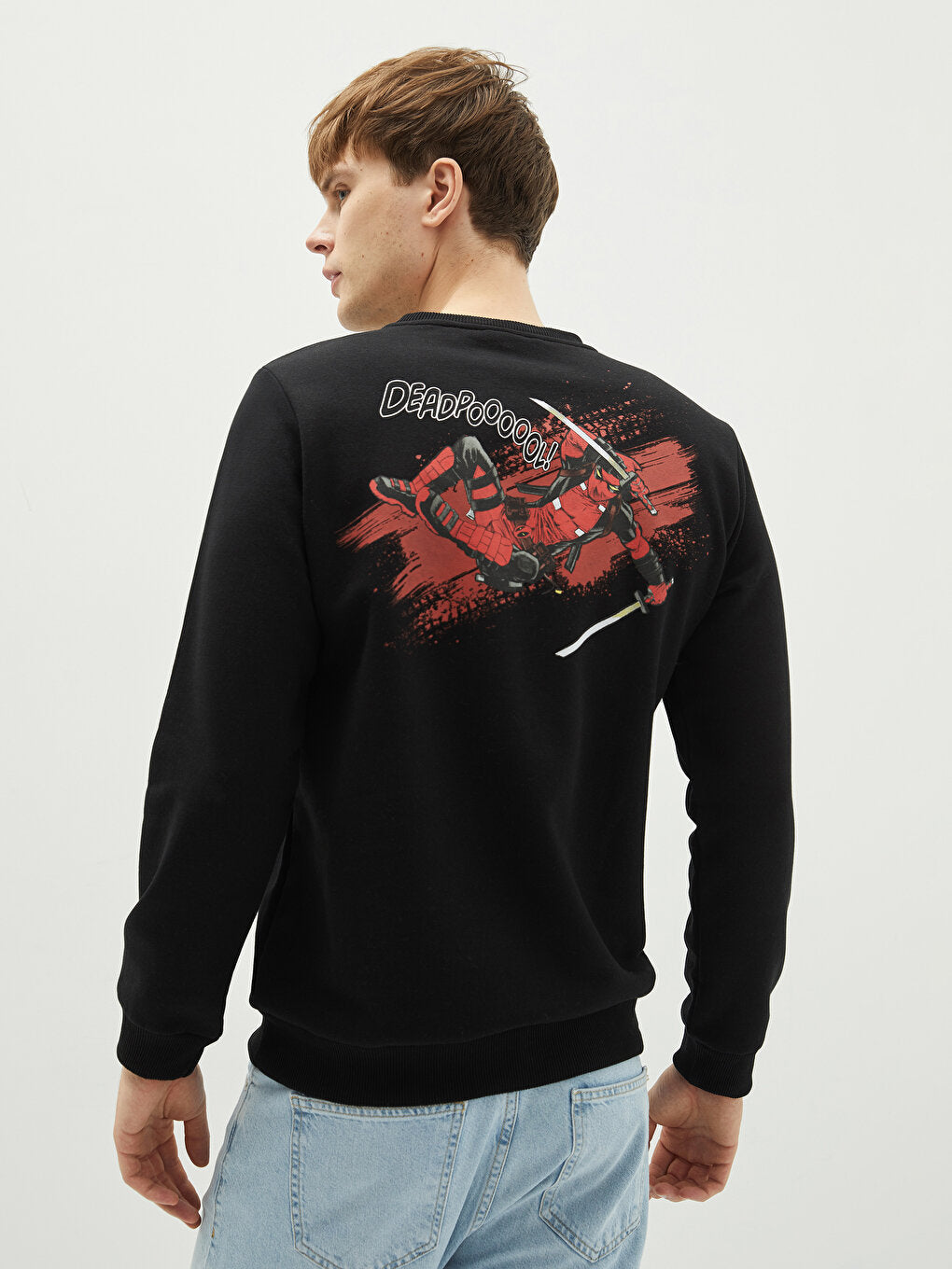 Crew Neck Long Sleeve Deadpool Printed Men's Sweatshirt