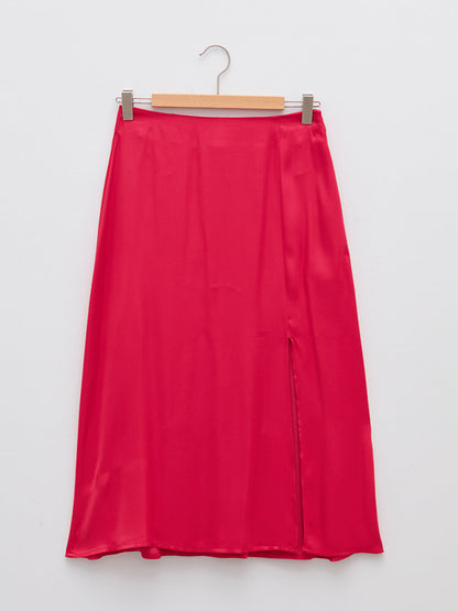 Viscose Women's Skirt with Zipper Waist Straight Slit Detail