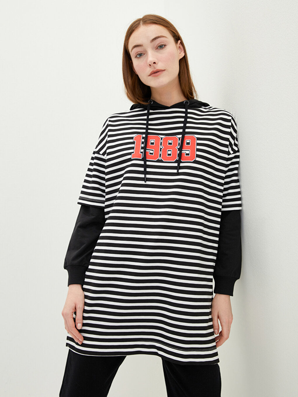 Hooded Striped Long Sleeve Women's Sweatshirt Tunic