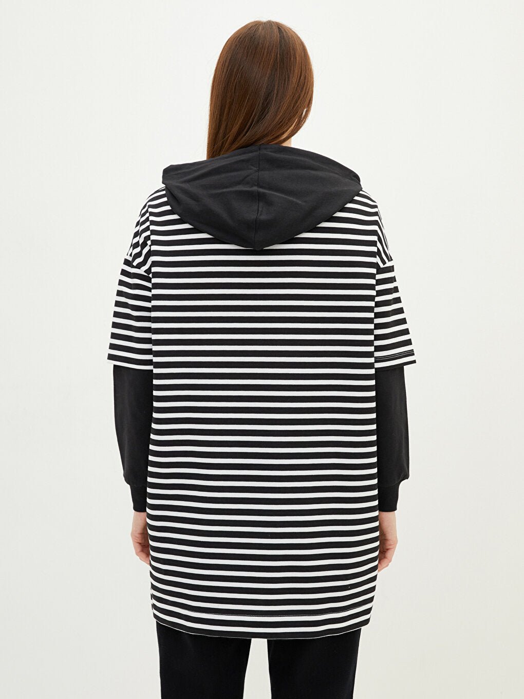 Hooded Striped Long Sleeve Women's Sweatshirt Tunic