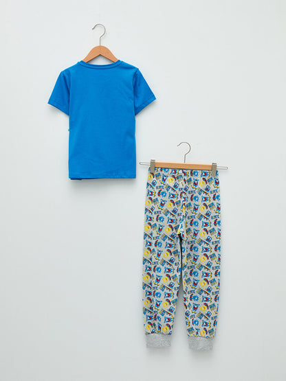 Crew Neck Printed Short Sleeve Boys' Pajama Set