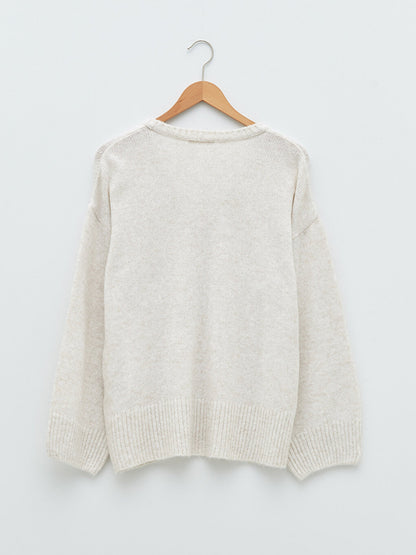 V-Neck Plain Long Sleeve Women's Knitwear Sweater