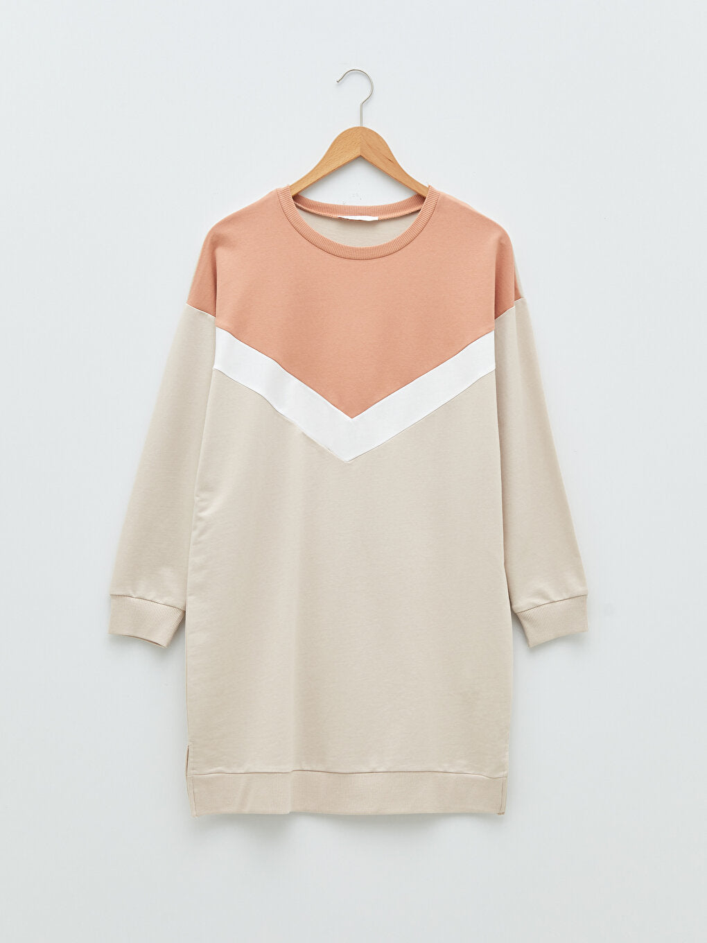 Crew Neck Color Blocked Long Sleeve Women's Sweatshirt Tunic