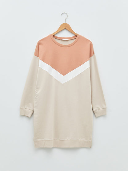 Crew Neck Color Blocked Long Sleeve Women's Sweatshirt Tunic