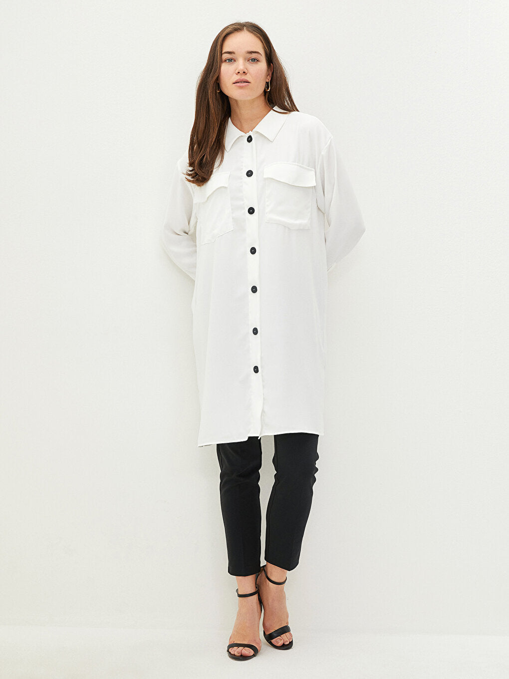 Plain Long Sleeve Crepe Women's Shirt Tunic