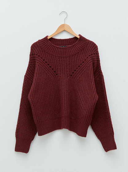 High Collar Openwork Long Sleeve Women's Knitwear Sweater