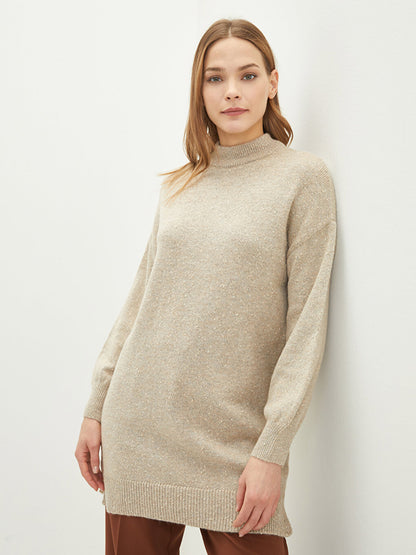 High Collar Plain Long Sleeve Women's Knitwear Tunic