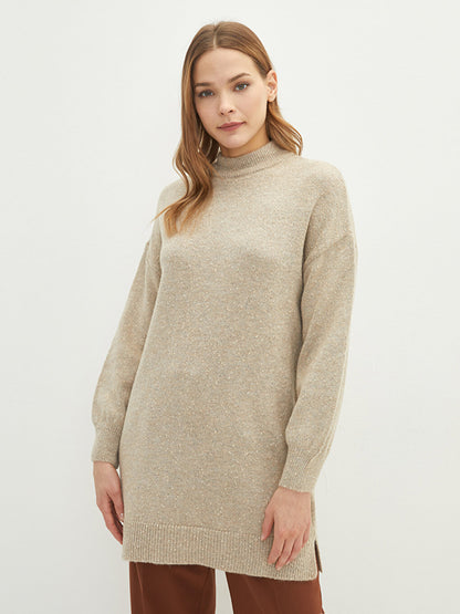 High Collar Plain Long Sleeve Women's Knitwear Tunic