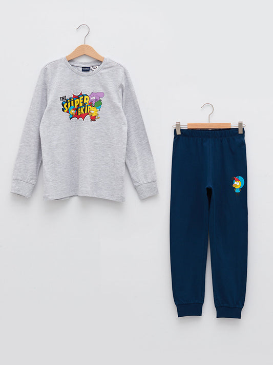 Crew Neck King Şakir Printed Long Sleeve Boys Pajama Set