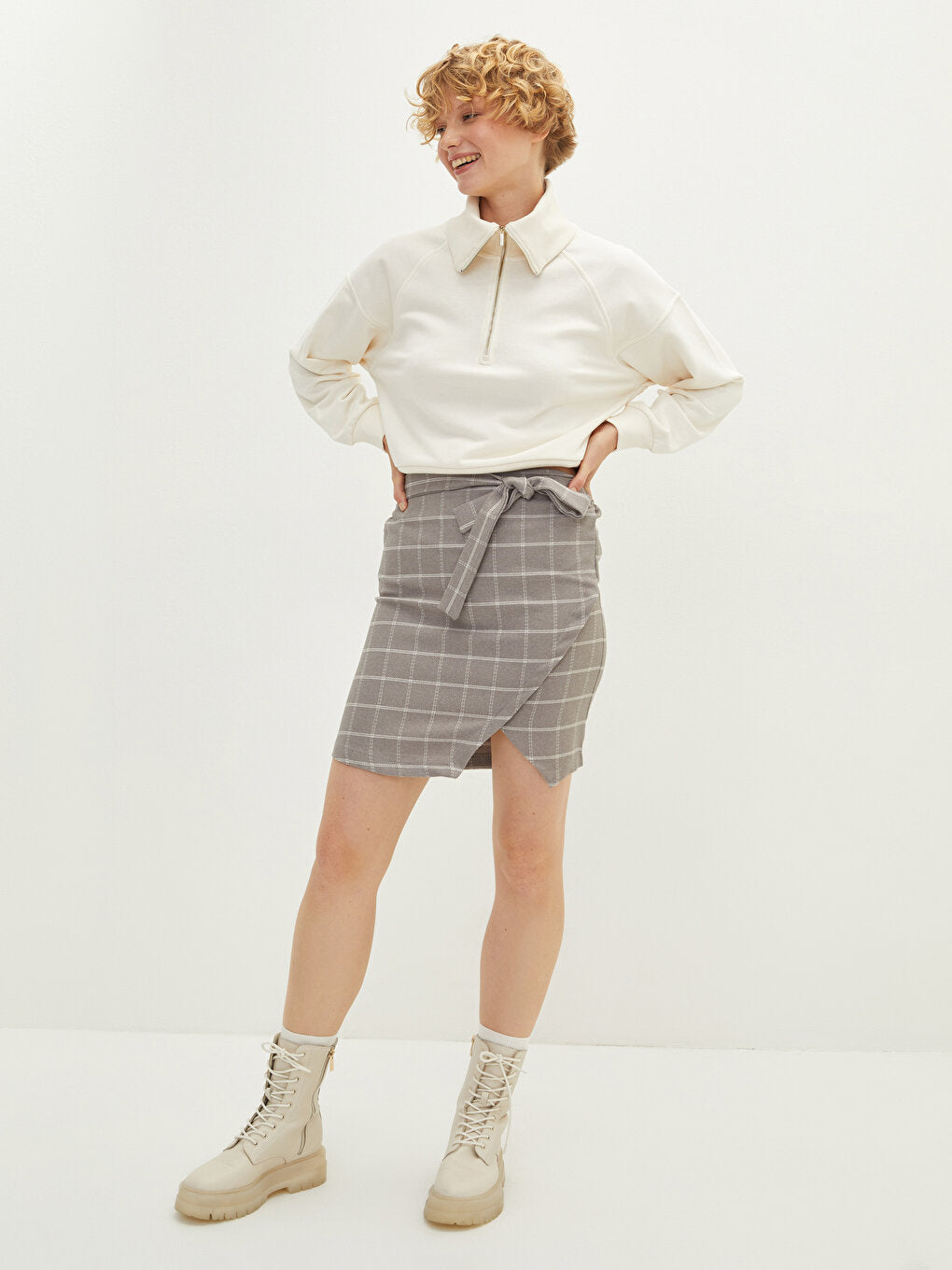 Plaid Women's Skirt with Belted Waist