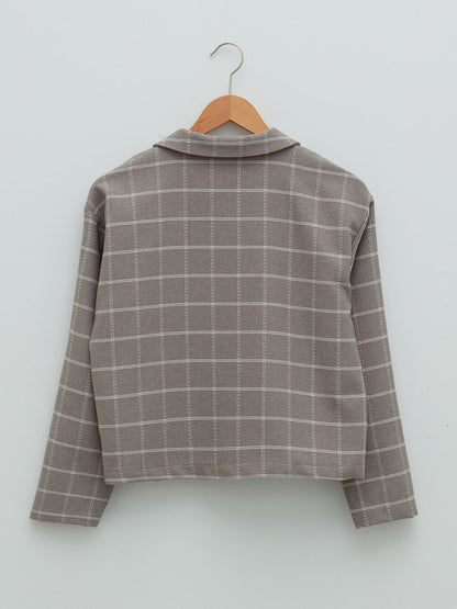 Front Button Closure Long Sleeve Plaid Women's Shirt Jacket