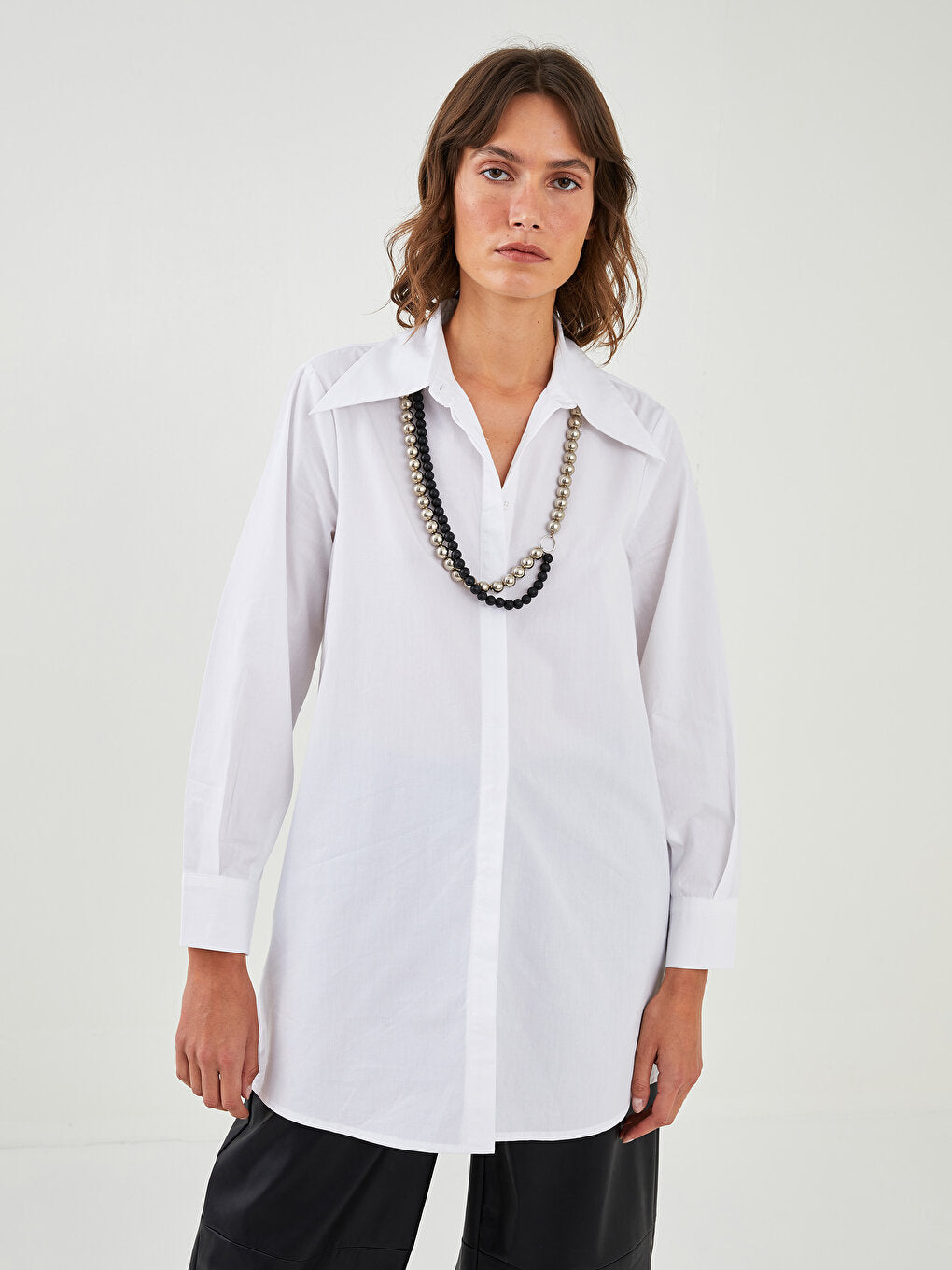 Plain Long Sleeve Poplin Women's Shirt Tunic