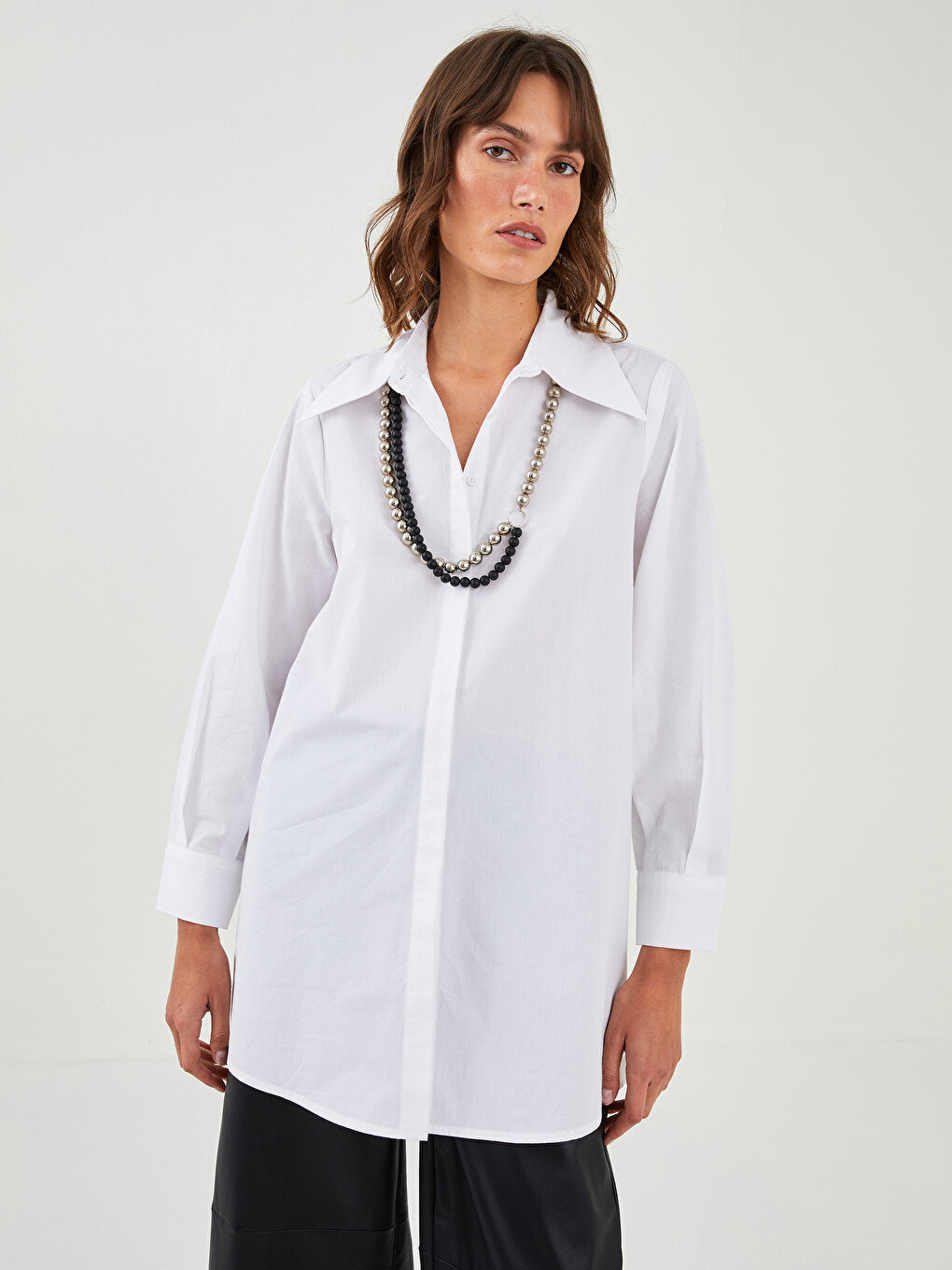 Plain Long Sleeve Poplin Women's Shirt Tunic