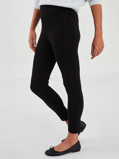 Women's Tights with Elastic Waist and Stone Detail