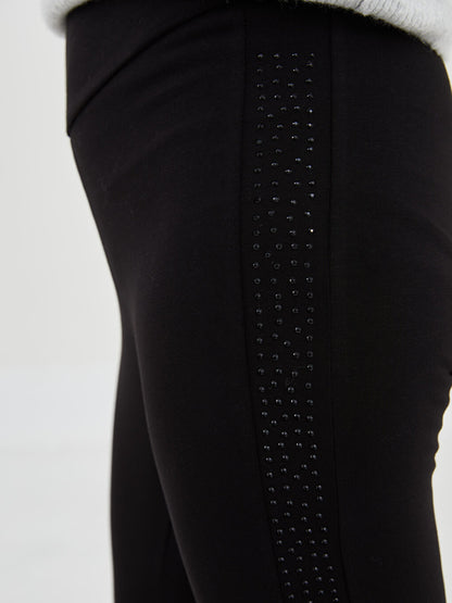 Women's Tights with Elastic Waist and Stone Detail