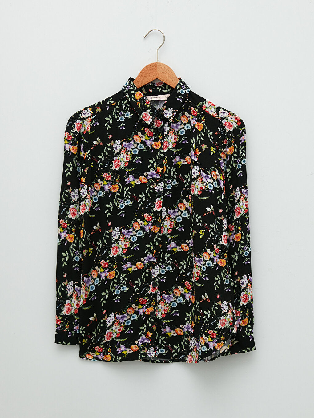 Shirt Collar Floral Long Sleeve Viscose Women's Shirt