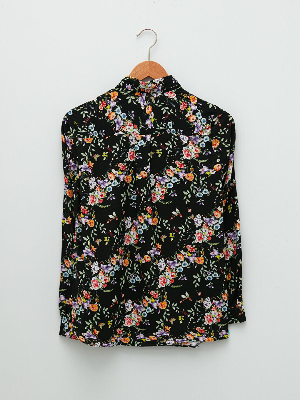 Shirt Collar Floral Long Sleeve Viscose Women's Shirt