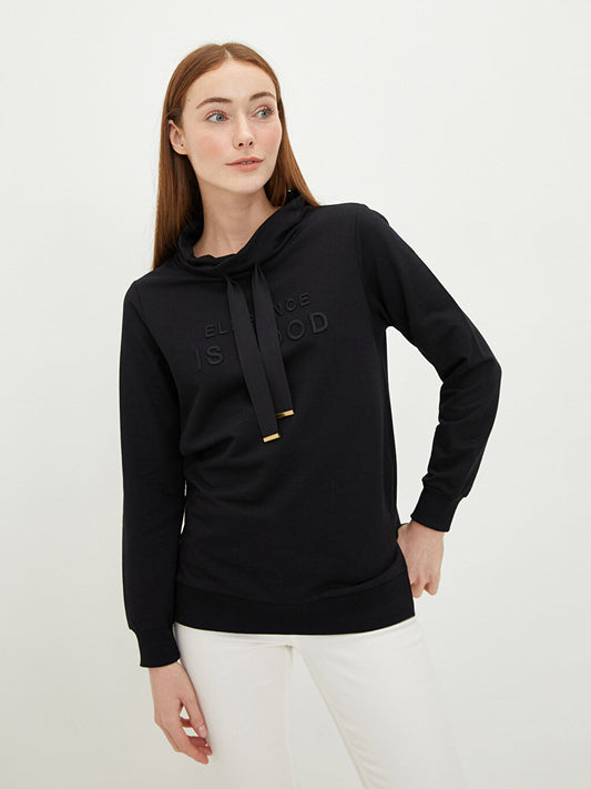 Stand-up Collar Embroidered Long Sleeve Women's Sweatshirt