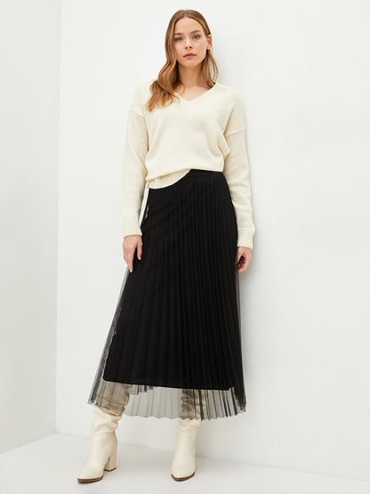 Pleated Women's Tulle Skirt with Elastic Waist