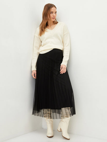 Pleated Women's Tulle Skirt with Elastic Waist