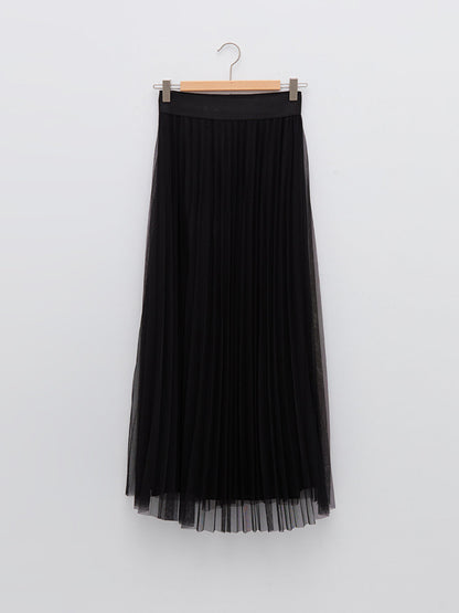 Pleated Women's Tulle Skirt with Elastic Waist