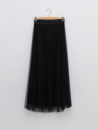 Pleated Women's Tulle Skirt with Elastic Waist